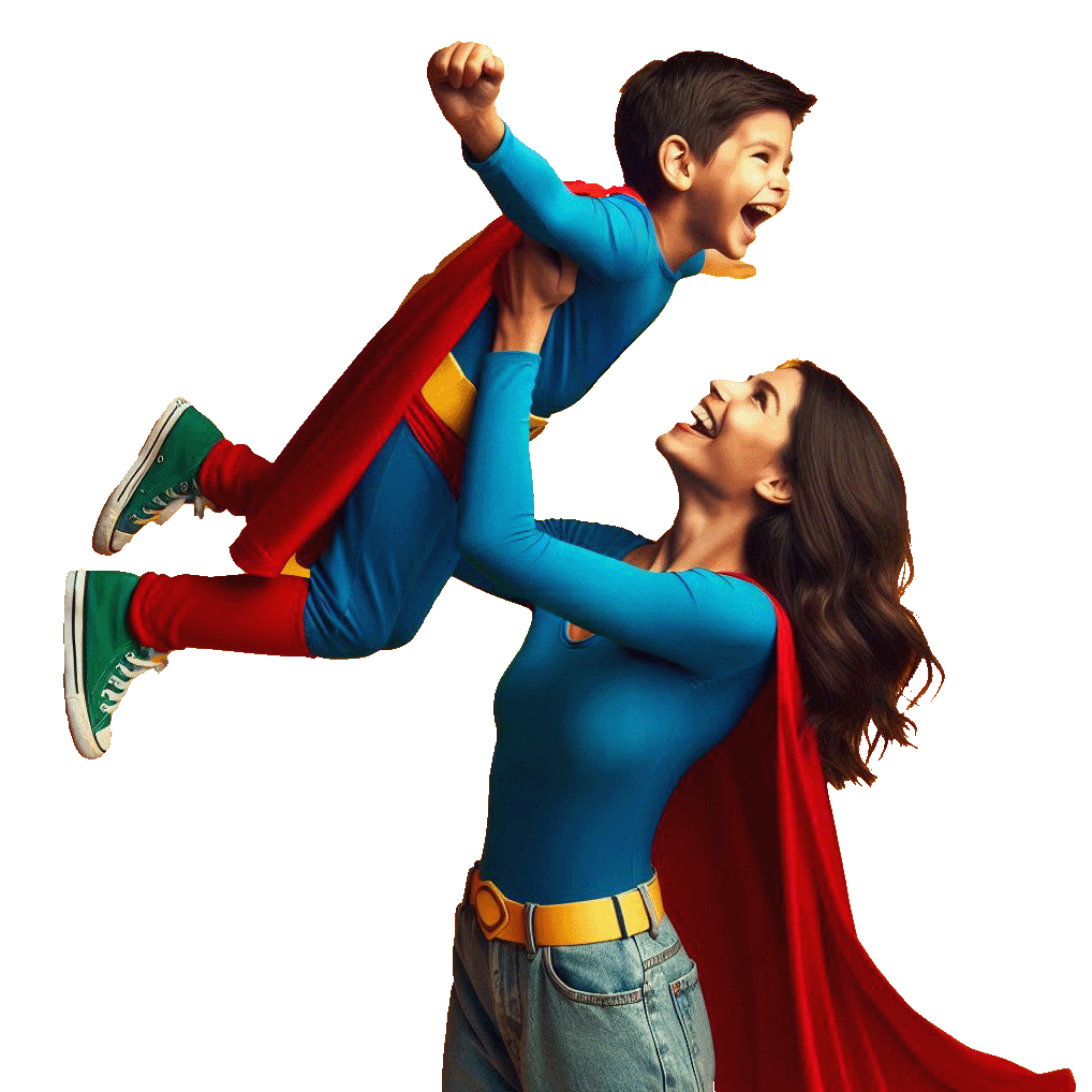 Super woman mit kleinem Superhelden