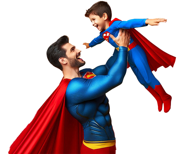 Super Dad mit kleinem Superhelden